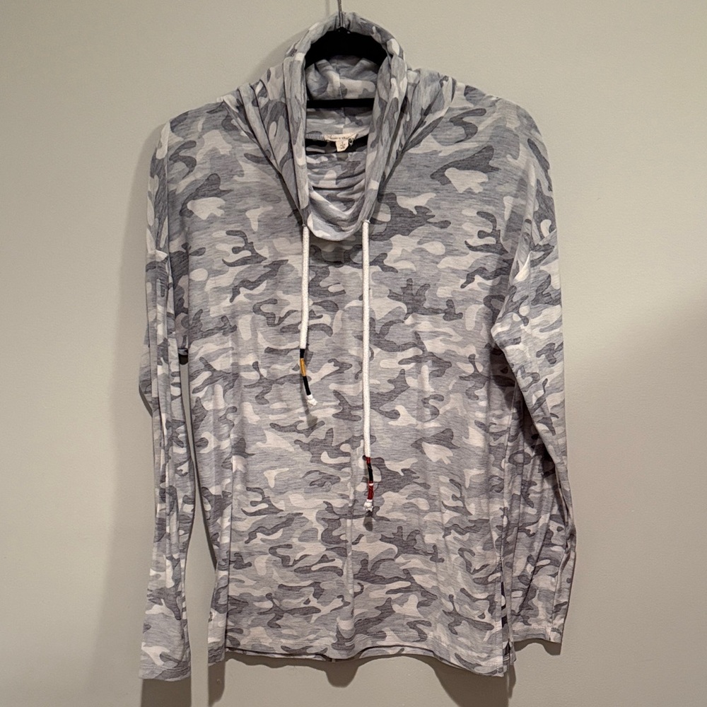Hem & Thread Gray Camouflage Cowl Neck Top